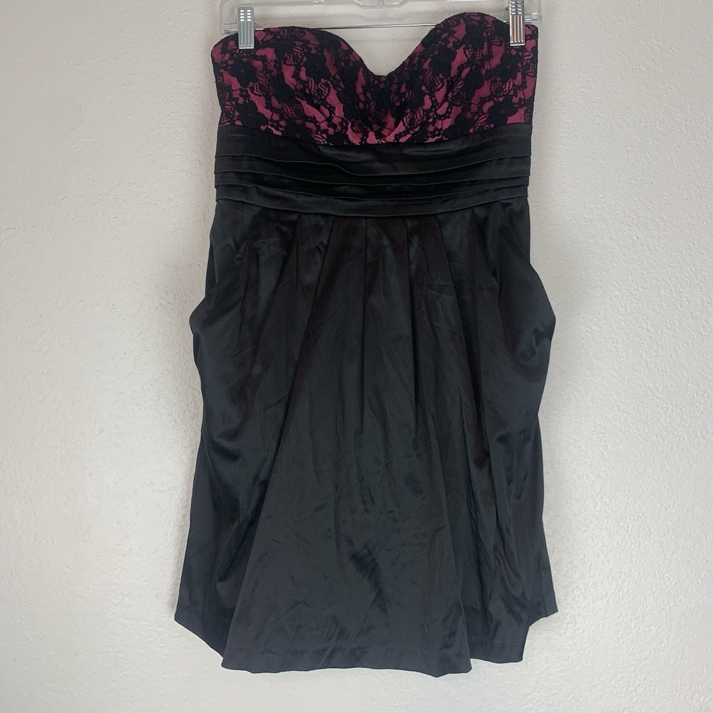 Y2K‎ Ruby Rox Dress Sz 13 Mini Black Pink Babydoll Satin Lace Hoco Party Pockets